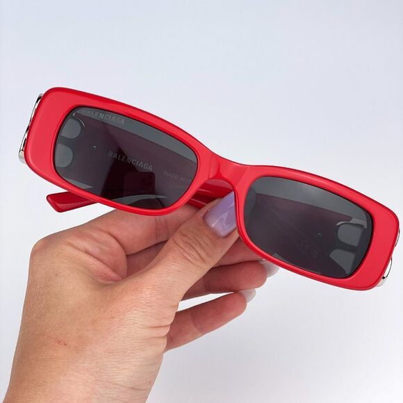 Balenciaga BB0096S 015 Sunglasses Red Silver Logo Rectangle Unisex - Picture 6 of 15